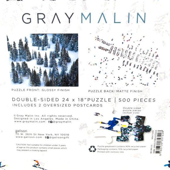 Gray Malin Skiing Winter Double-Sided Puzzle 500 Pieces With Postcards - Picture 10 of 14